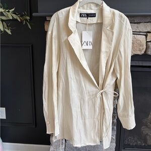 Zara Beige Tie-Front Blouse